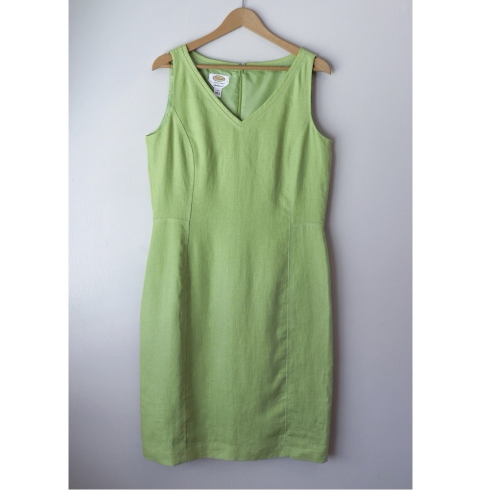 Vintage NWT Irish Linen Sleeveless Sheath Midi Dress Green 12